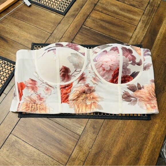 Like an Angel Cream and Gold Womens Stylish Floral Mesh Bustier Crop Top Size 3X - Picture 2 of 11